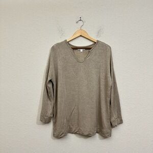 J. JILL L/S Tranquility Fleece Tunic Top in Bark Heather #250861